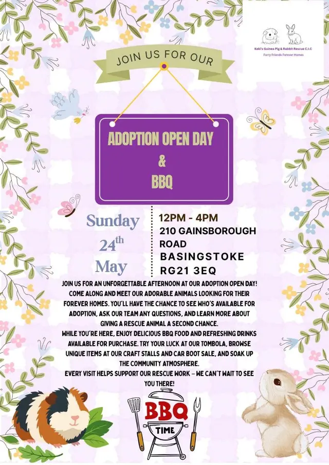 Come along to our Adoption open day and BBQ on Sunday 24th May