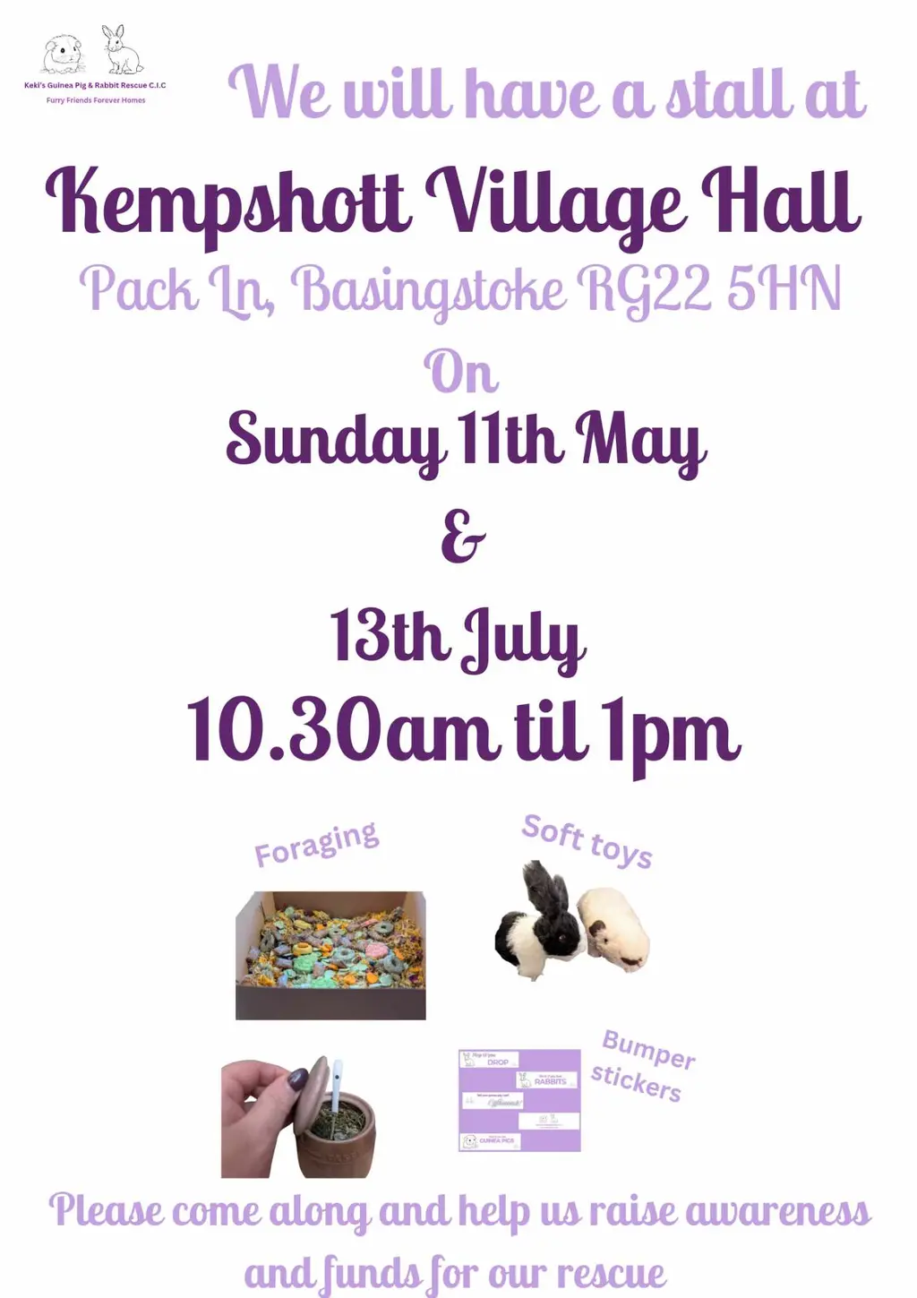 Sunday Market – 11th May & 13th July, Kempshott Village Hall poster
